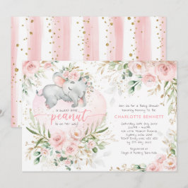 Chique Blush Goud Bloemen Olifant Meisje Baby show Kaart