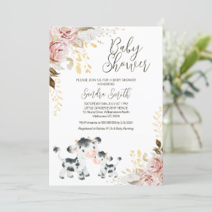Chique Blush Goud Koe Kalf Baby shower Kaart