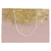 Chique Blush | Gouden Stof Glans Monogram Bruiloft Groot Cadeauzakje (Achterkant)