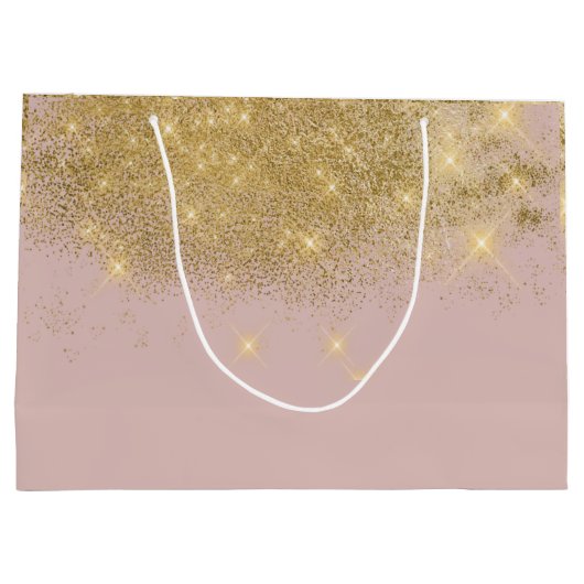 Chique Blush | Gouden Stof Glans Monogram Bruiloft Groot Cadeauzakje (Achterkant)