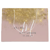 Chique Blush | Gouden Stof Glans Monogram Huwelijk Groot Cadeauzakje (Voorkant)