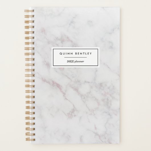 Chique Blush & Grijs Marmer Gepersonaliseerd Planner (Voorkant)