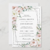 Chique Blush Ivoor Pioenen Bloemen Geometrische Br Kaart (Voorkant)