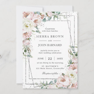 Chique Blush Ivoor Pioenen Bloemen Geometrische Br Kaart