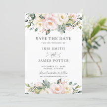 Chique Blush Ivory Bloemen Huwelijk Save the Date