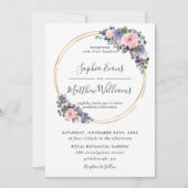 Chique Blush Lavendel Paarse Bloemen Gouden Bruilo Kaart (Voorkant)