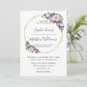 Chique Blush Lavendel Paarse Bloemen Gouden Bruilo Kaart (Staand voorkant)