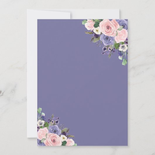 Chique Blush Lavendel Paarse Bloemen Gouden Bruilo Kaart (Achterkant)