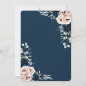 Chique Blush Navy Blauw Bloemen Zilver Groen Foto Save The Date (Achterkant)