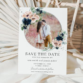 Chique Blush Navy Blauw Bloemen Zilver Groen Foto Save The Date