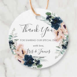 Chique Blush Navy Blue Roos Bloemen Bruiloft Dank  Bedankjes Labels