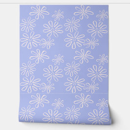 Chique Blush op Periwinkle Blue Flower Doodle Behang