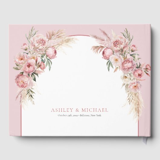 Chique blush pampas boho arch eucalyptus gastenboek (Achterkant)
