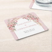 Chique blush pampas boho arch eucalyptus kartonnen onderzetters (Schuin)