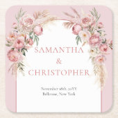 Chique blush pampas boho arch eucalyptus kartonnen onderzetters (Voorkant)