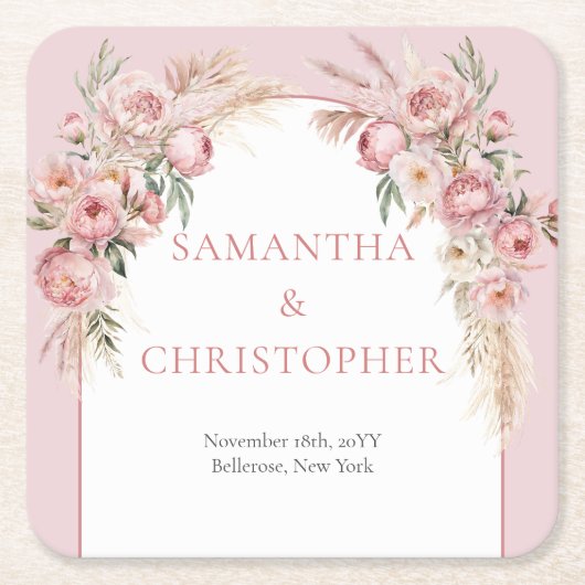 Chique blush pampas boho arch eucalyptus kartonnen onderzetters (Voorkant)