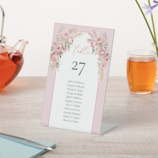 Chique blush pampas boho arch eucalyptus reclamebord met voetstuk (Insitu)