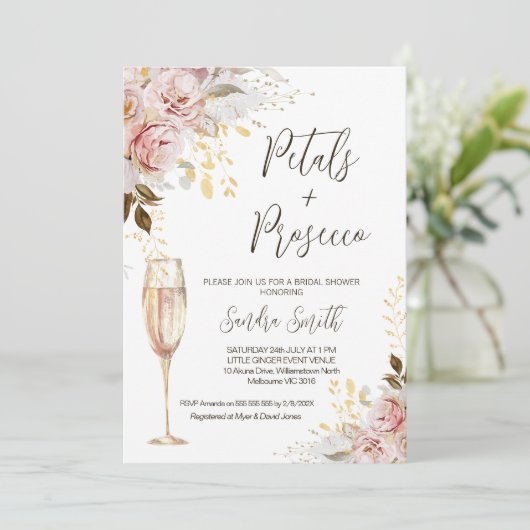 Chique Blush Petals Prosecco QR Code Vrijgezellenf Kaart (Staand voorkant)