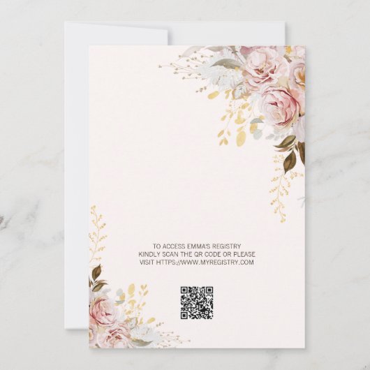 Chique Blush Petals Prosecco QR Code Vrijgezellenf Kaart (Achterkant)
