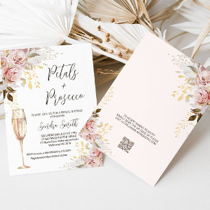 Chique Blush Petals Prosecco QR Code Vrijgezellenf Kaart