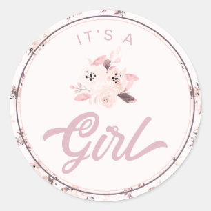 Chique Blush Pink Floral Nieuwe Baby Het is een me Ronde Sticker