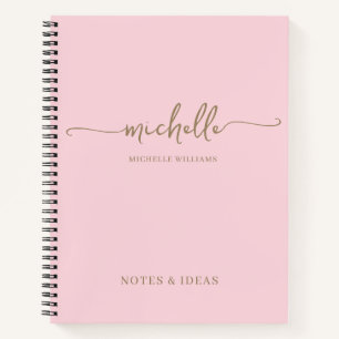 Chique Blush Pink Gold Monogram Naam Handtekening Notitieboek