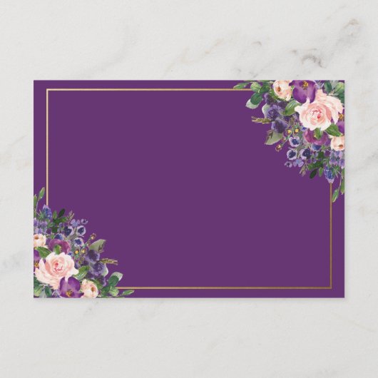Chique blush pruim Paarse bloemenbruiloft receptie Informatiekaartje (Achterkant)