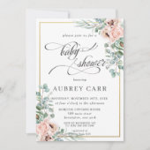 Chique Blush Roos Bloemen Baby shower Geometrisch  Kaart (Voorkant)