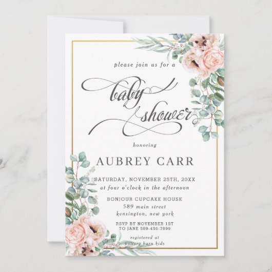 Chique Blush Roos Bloemen Baby shower Geometrisch  Kaart (Voorkant)