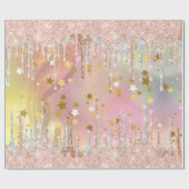 Chique blush roos eenhoorn druppelen glitter cadeaupapier (Vlak)