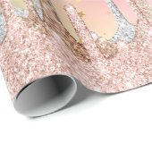 Chique blush roos eenhoorn druppelen glitter cadeaupapier (Rol Hoek)