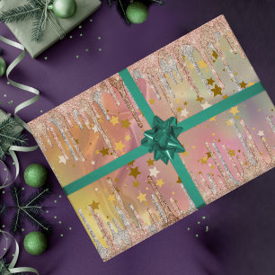 Chique blush roos eenhoorn druppelen glitter cadeaupapier