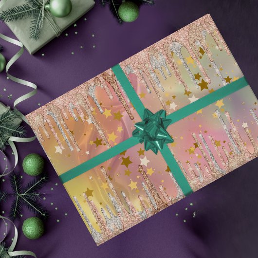 Chique blush roos eenhoorn druppelen glitter cadeaupapier