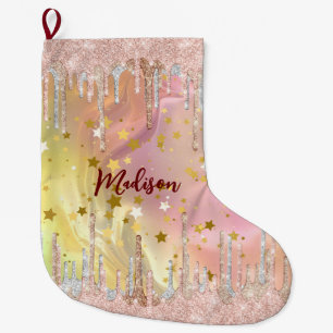 Chique blush roos eenhoorn druppelen glitter grote kerstsok