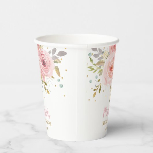 Chique Blush Roze Bloemen Baby shower Verjaardagsf Papieren Bekers (Rechts)