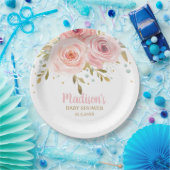 Chique Blush Roze Bloemen Baby shower Verjaardagsf Papieren Bordje (Feest)