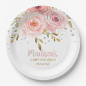 Chique Blush Roze Bloemen Baby shower Verjaardagsf Papieren Bordje (Voorkant)