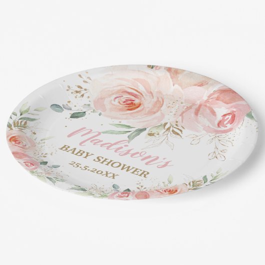 Chique Blush Roze Bloemen Baby Vrijgezellenfeest V Papieren Bordje (Gekanteld)