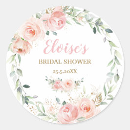 Chique Blush Roze Bloemen Baby Vrijgezellenfeest V Ronde Sticker