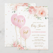 Chique Blush Roze Bloemen Ballonnen Goud Baby show Kaart (Voorkant / Achterkant)