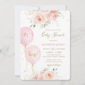 Chique Blush Roze Bloemen Ballons Twins Baby showe Kaart (Voorkant)