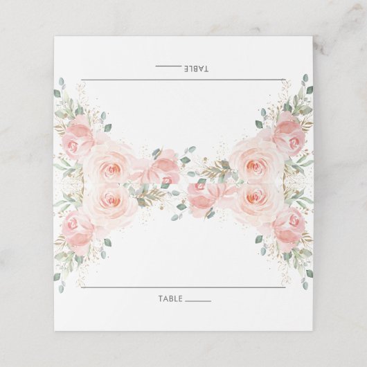 Chique Blush Roze Bloemen Goud Gast Naam Plaats Ka Plaatskaartje (Buitenkant ongevouwen)