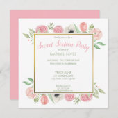 Chique Blush Roze Bloemen | Goud Lijst Sweet Sixte Kaart (Voorkant / Achterkant)