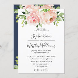 Chique Blush Roze Bloemen Groen Bruiloft Kaart