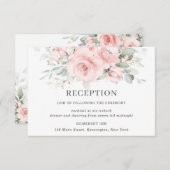 Chique Blush Roze Bloemen Groen Bruiloft Receptie Informatiekaartje (Voorkant / Achterkant)