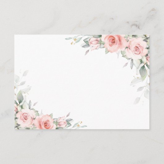Chique Blush Roze Bloemen Groen Bruiloft Receptie Informatiekaartje (Achterkant)