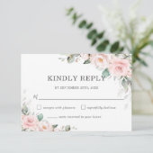 Chique Blush Roze Bloemen Groen Bruiloft RSVP Kaar Kaartje (Staand voorkant)
