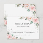 Chique Blush Roze Bloemen Groen Bruiloft RSVP Kaar Kaartje (Voorkant / Achterkant)
