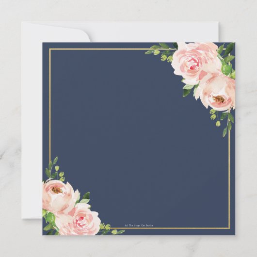 Chique Blush Roze Bloemen Groen Goud Bruiloft Kaart (Achterkant)