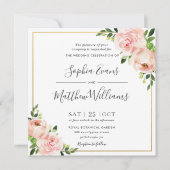 Chique Blush Roze Bloemen Groen Goud Bruiloft Kaart (Voorkant)